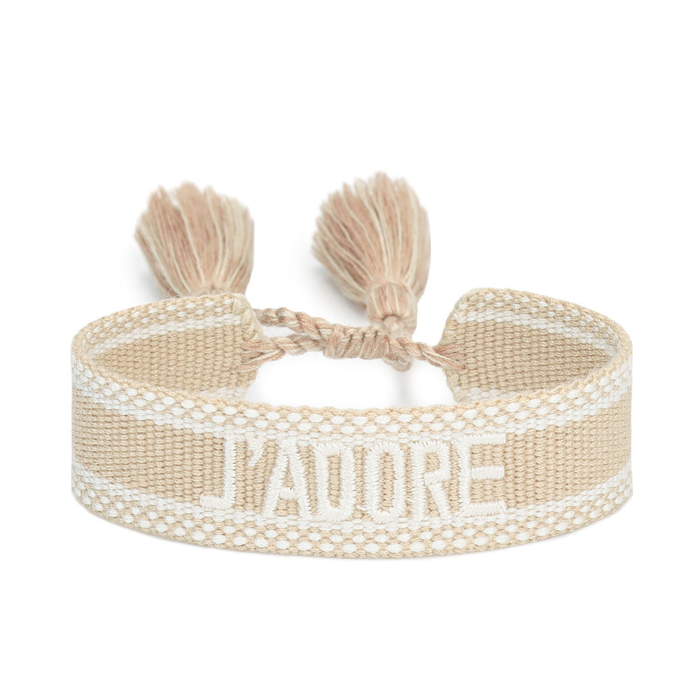 Wholesale Embroidered Letter Woven Ribbon Bracelet